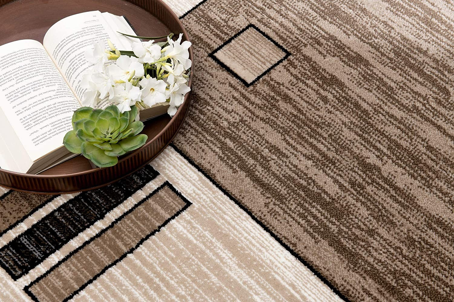 8' Brown and Black Abstract Power Loom Runner Rug