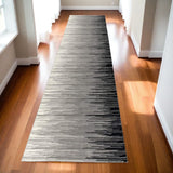 2' X 15' Black Transitional Striped Runner Rug - Homeroots