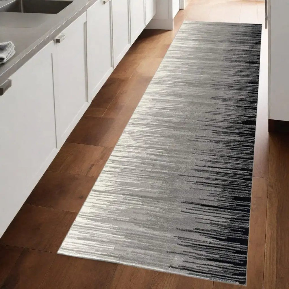 8' Black Striped Power Loom Runner Rug - Homeroots