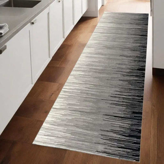 8' Black Striped Power Loom Runner Rug - Homeroots - Flyclothing LLC