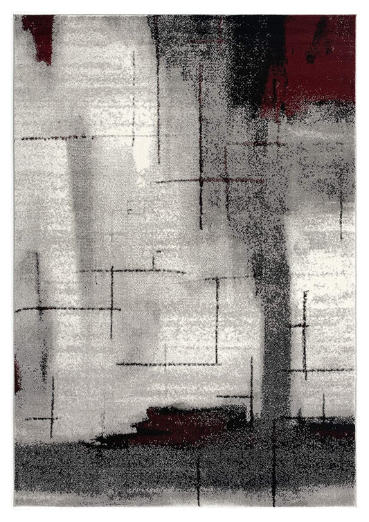 13' Gray and Ivory Abstract Shag Power Loom Runner Rug