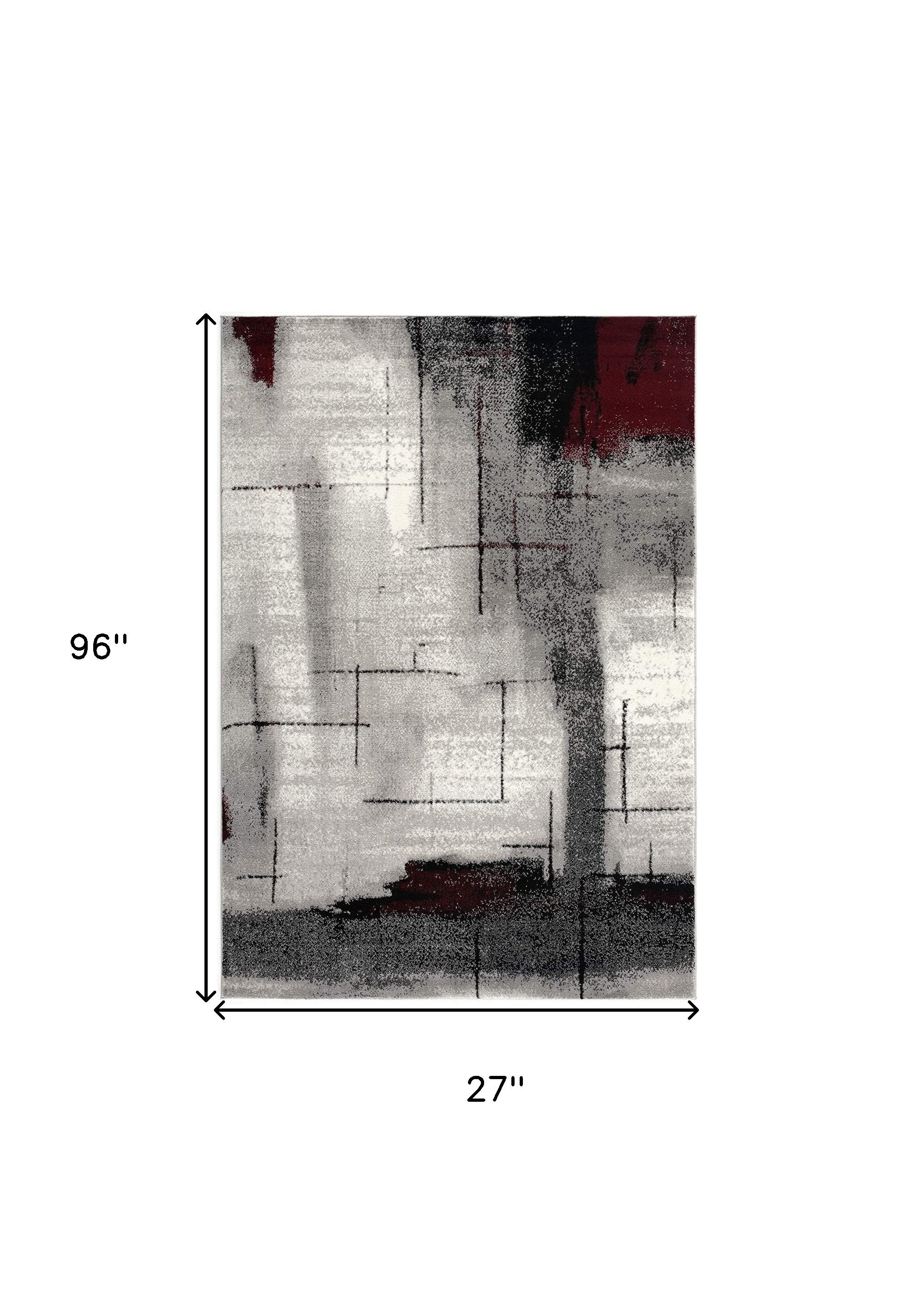 8' Gray and Ivory Abstract Power Loom Distressed Runner Rug
