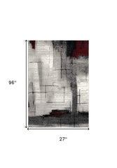 8' Gray and Ivory Abstract Power Loom Distressed Runner Rug