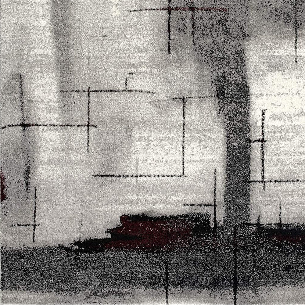 8' Gray and Ivory Abstract Power Loom Distressed Runner Rug
