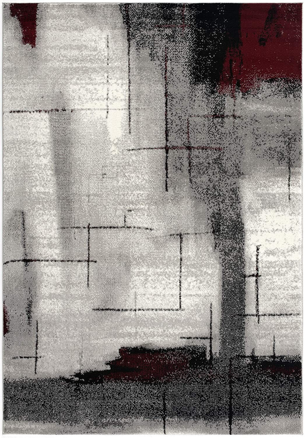 8' Gray and Ivory Abstract Power Loom Distressed Runner Rug