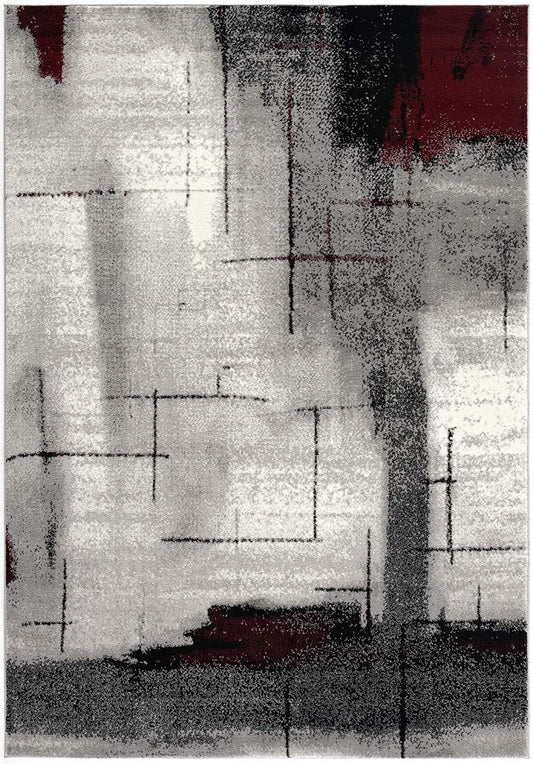 8' Gray and Ivory Abstract Power Loom Distressed Runner Rug