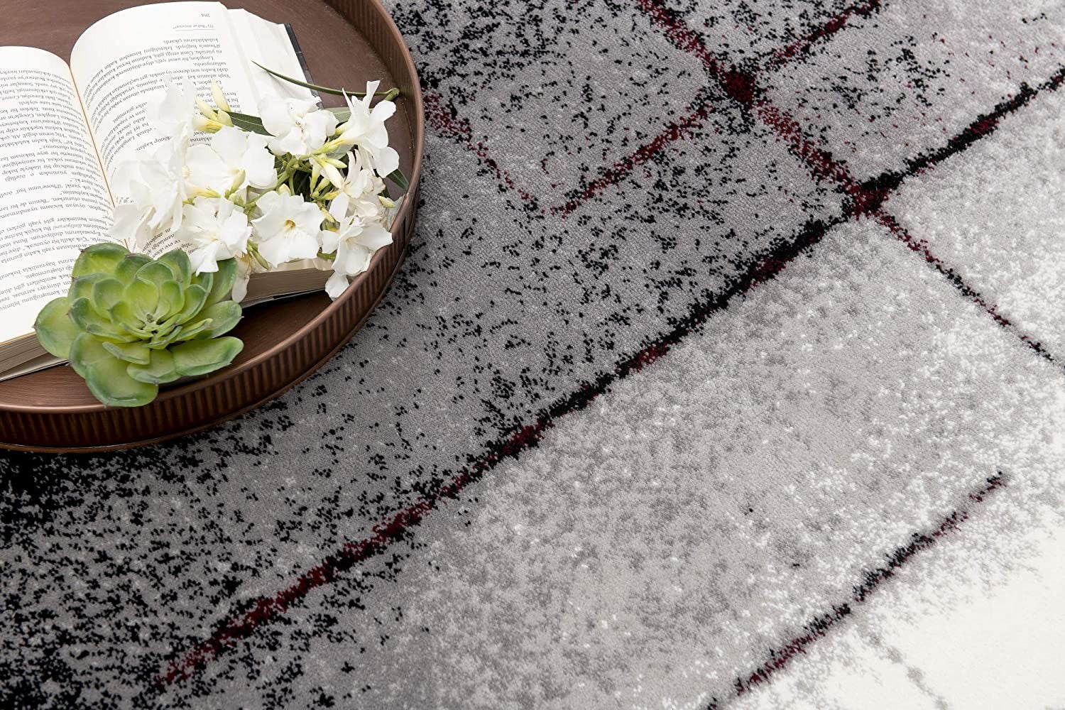 8' Gray and Ivory Abstract Power Loom Distressed Runner Rug