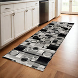 8' Gray Abstract Power Loom Runner Rug - Homeroots