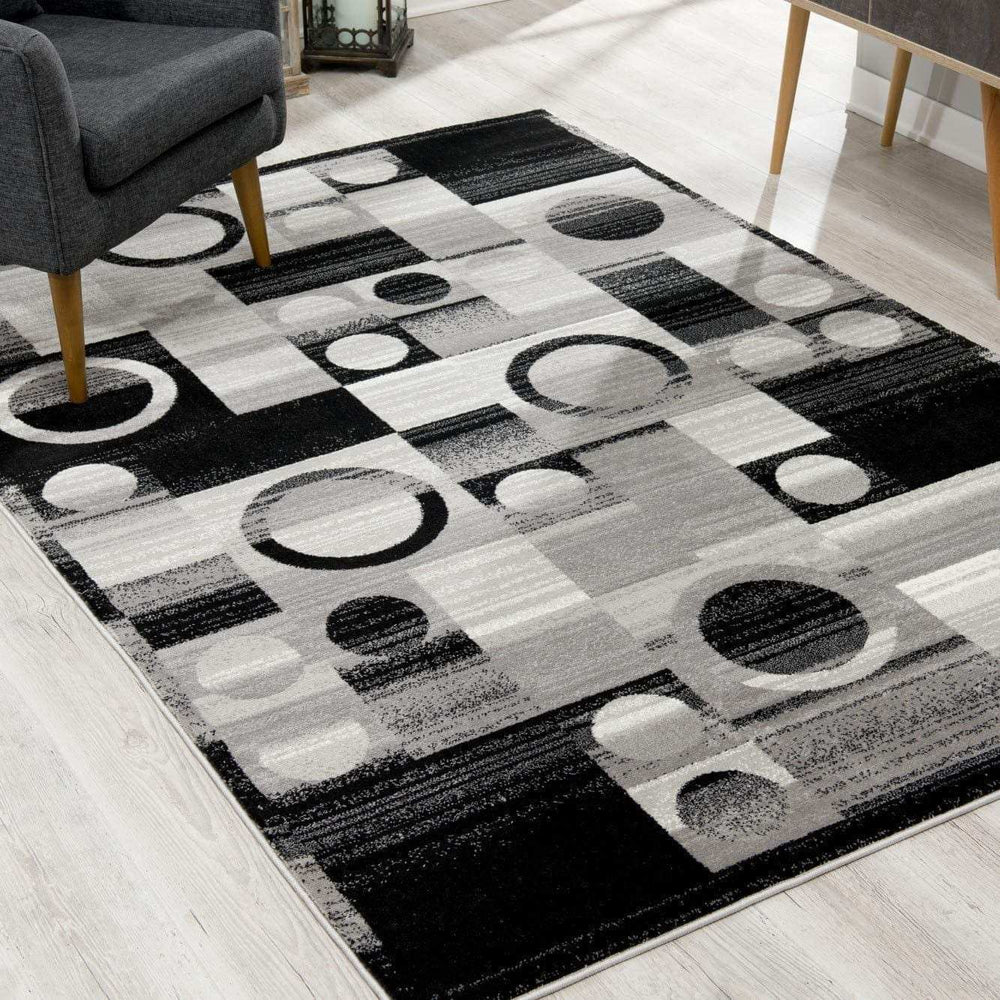 4' X 6' Gray Blocks And Rings Area Rug - Homeroots - Flyclothing LLC