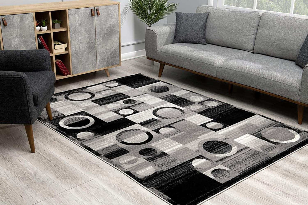 4' X 6' Gray Blocks And Rings Area Rug - Homeroots - Flyclothing LLC