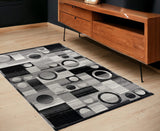 4' X 6' Gray Blocks And Rings Area Rug - Homeroots