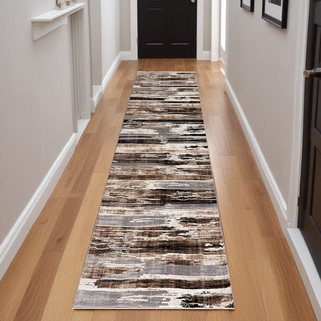 2' X 13' Beige Rustic Strokes Runner Rug - Homeroots - Flyclothing LLC