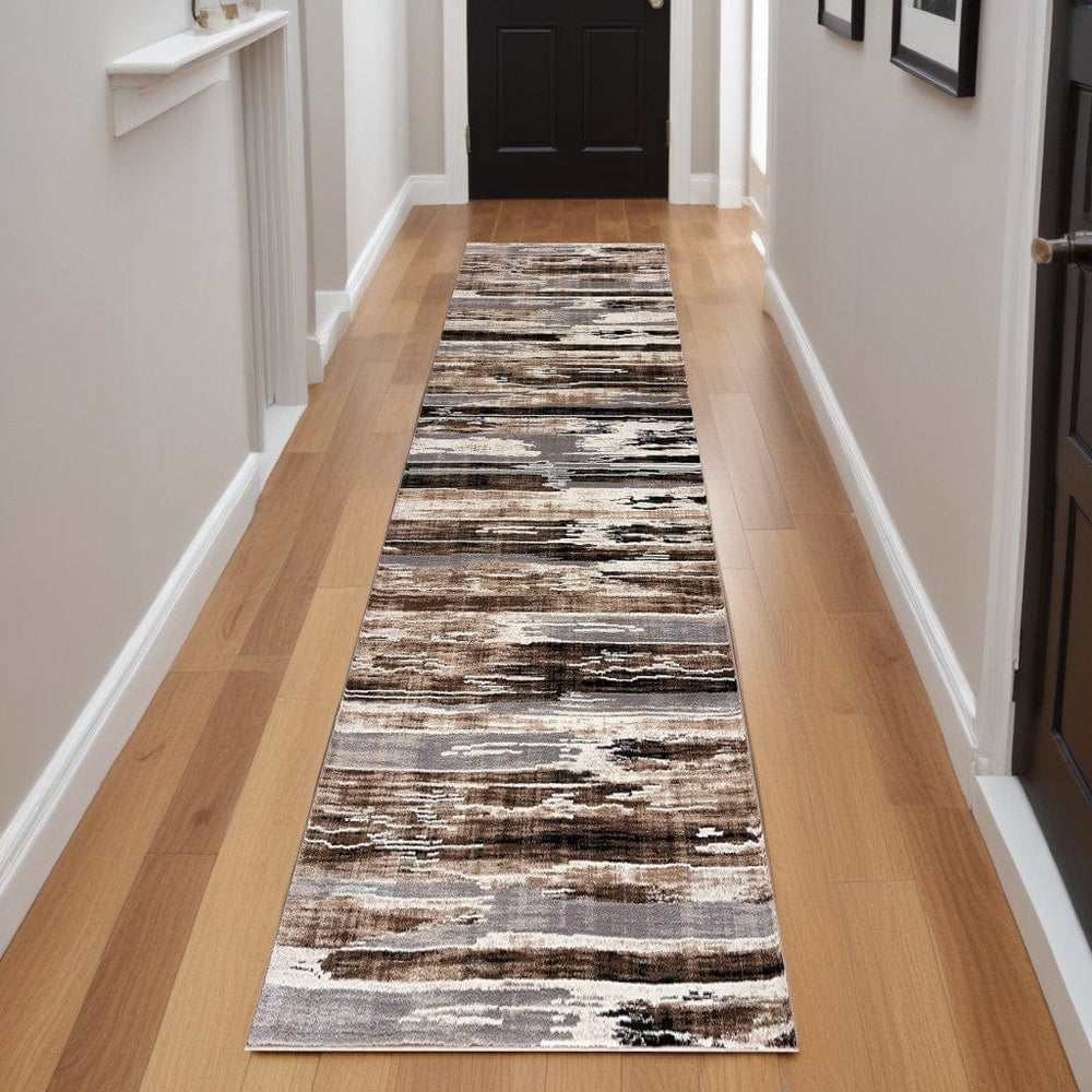 10' Beige Striped Dhurrie Runner Rug - Homeroots