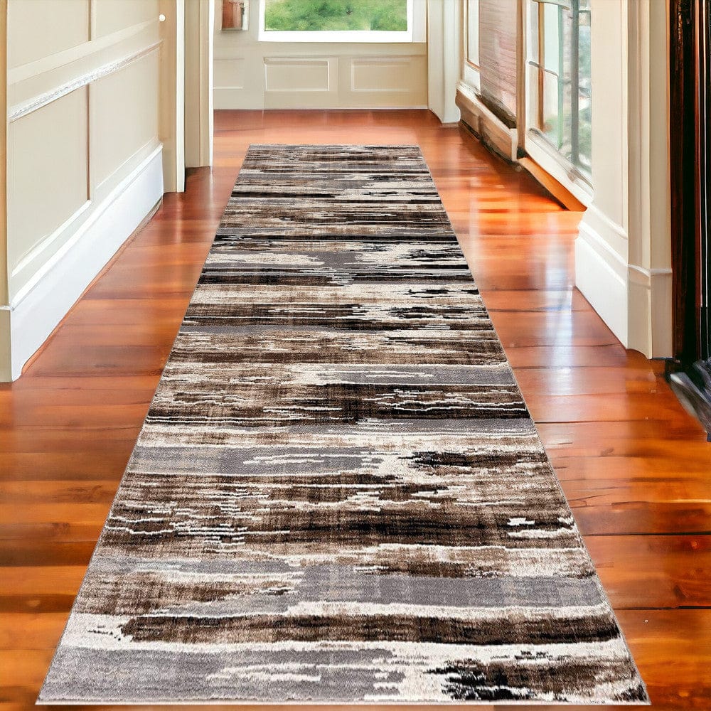 13' Runner Beige Striped Dhurrie Runner Rug - Homeroots