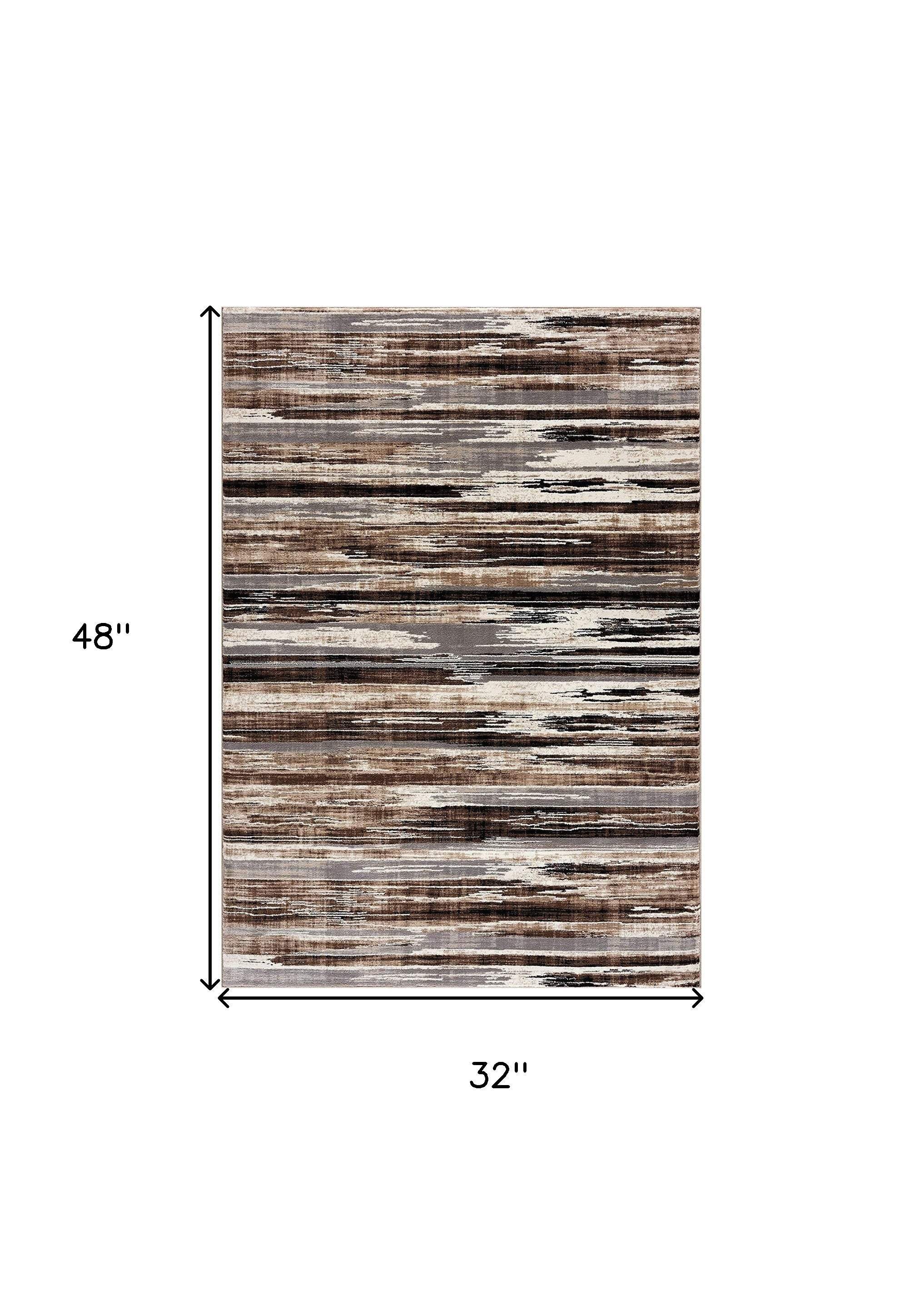3' X 5' Beige Striped Power Loom Area Rug - Homeroots - Flyclothing LLC
