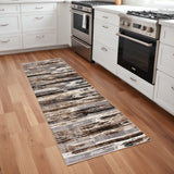 8' Beige Striped Dhurrie Runner Rug - Homeroots
