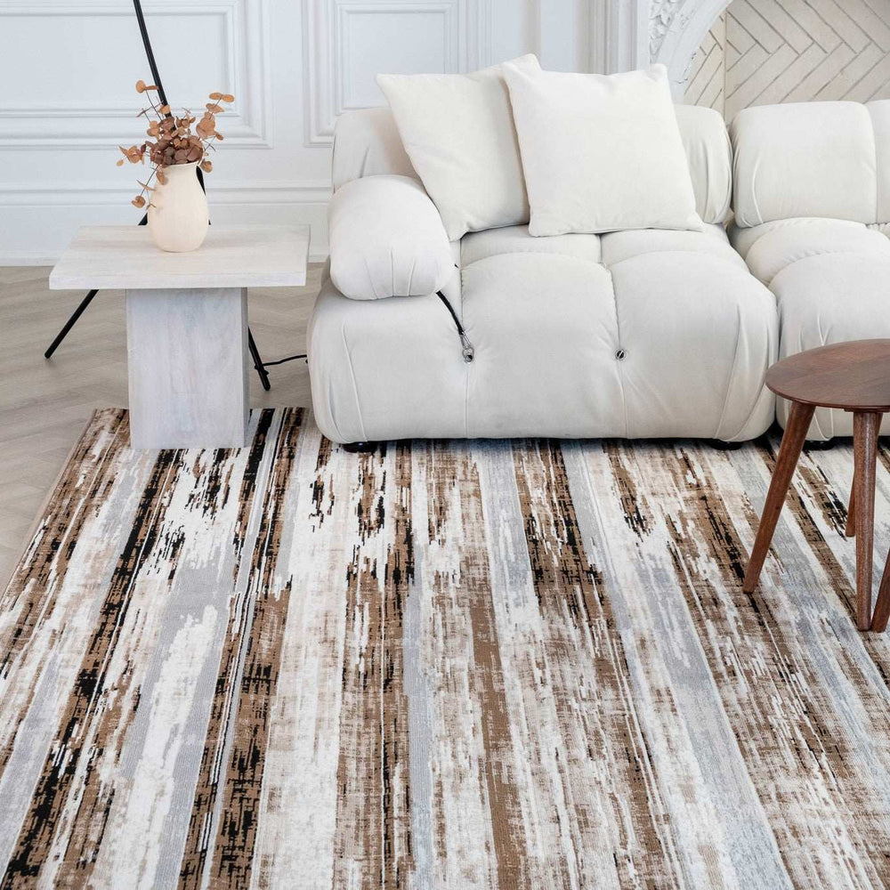 4' X 6' Gray and Brown Abstract Distressed Area Rug - Homeroots - Flyclothing LLC