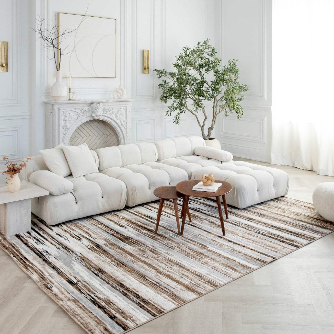 5' X 7' Beige Striped Dhurrie Area Rug - Homeroots - Flyclothing LLC