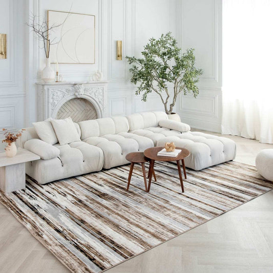 5' X 7' Beige Striped Dhurrie Area Rug - Homeroots - Flyclothing LLC