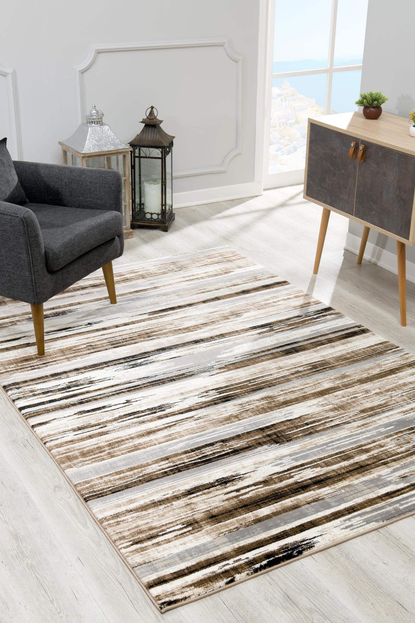 6' X 9' Beige Striped Dhurrie Area Rug - Homeroots - Flyclothing LLC