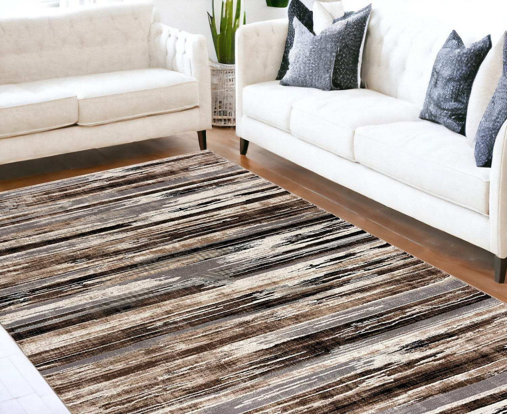 8' X 10' Beige Striped Dhurrie Area Rug - Homeroots - Flyclothing LLC