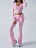 Devine Ruched Long Sleeve Top and Pants Set - Trendsi - Flyclothing LLC