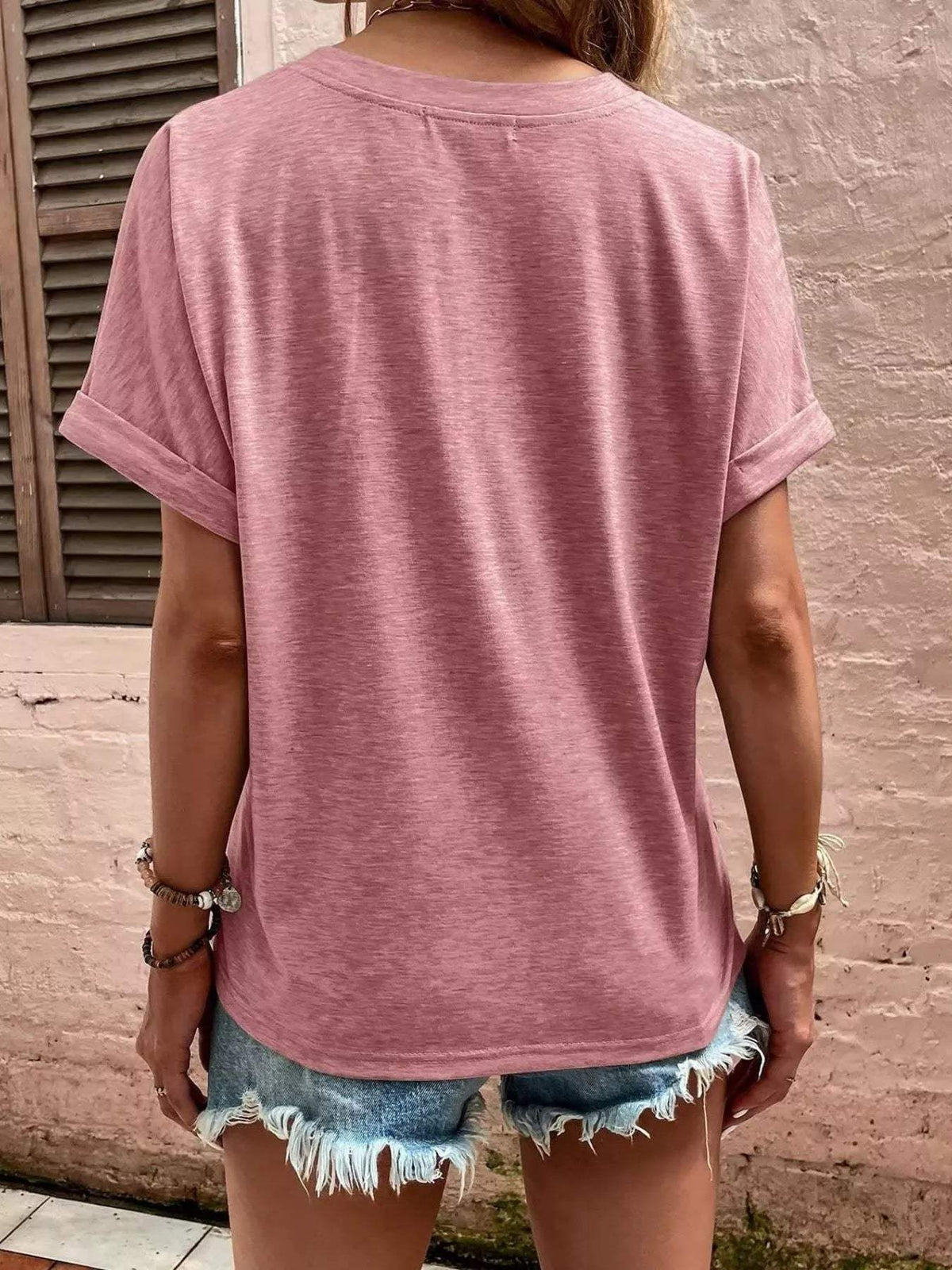 Full Size Notched T-Shirt with Rolled Sleeves Plus Size - Trendsi - Flyclothing LLC