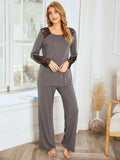 Lace Detail Long Sleeve Top and Pants Lounge Set - Trendsi - Flyclothing LLC