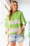 First Love Color Block Short Sleeve Hooded Top - Trendsi