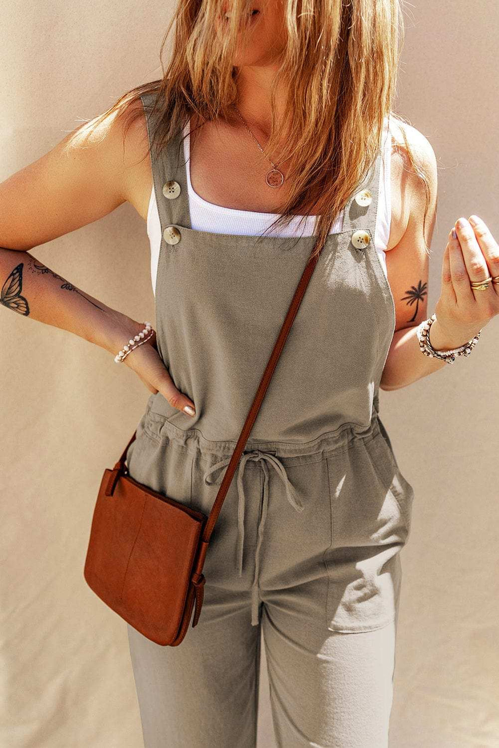 Drawstring Wide Strap Overalls with Pockets - Trendsi - Flyclothing LLC