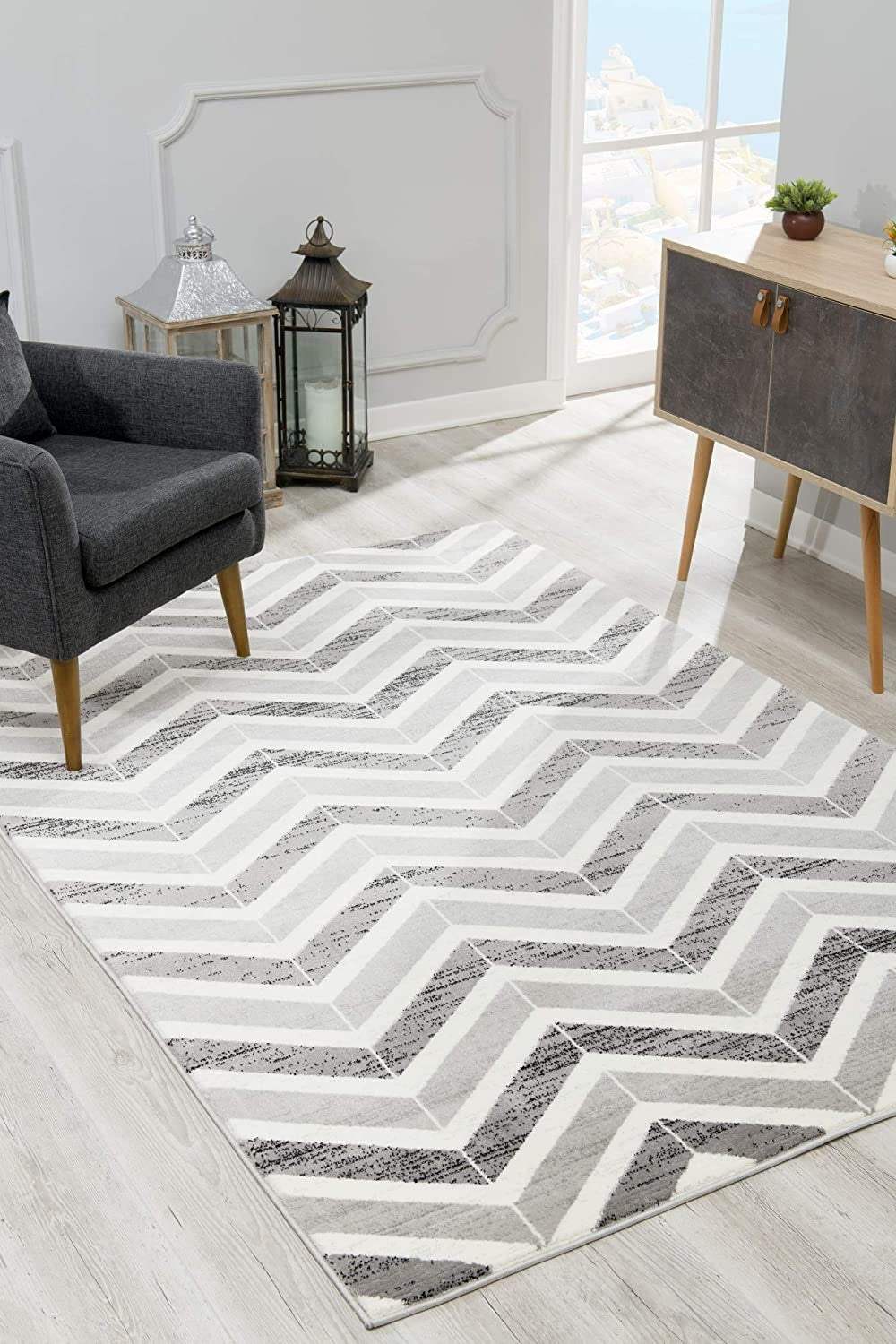 4' X 6' Gray Chevron Power Loom Area Rug - Homeroots - Flyclothing LLC