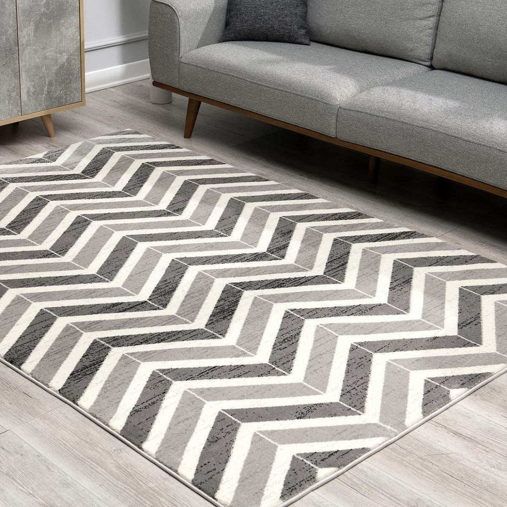 5' X 8' Gray Chevron Dhurrie Area Rug - Homeroots - Flyclothing LLC