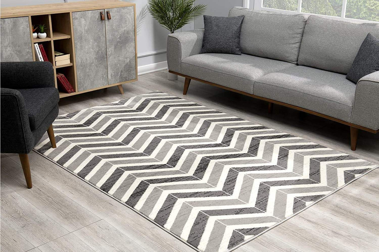 8' X 11' Gray Chevron Dhurrie Area Rug - Homeroots - Flyclothing LLC
