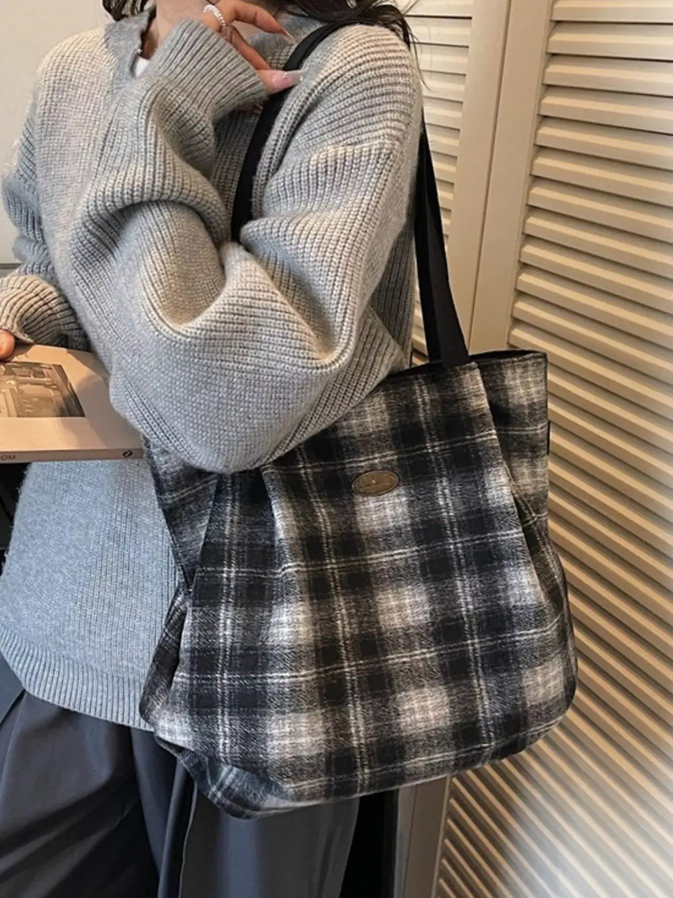 Plaid Pattern Casual Tote Bag - Trendsi - Flyclothing LLC