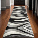10' Gray Abstract Power Loom Runner Rug - Homeroots