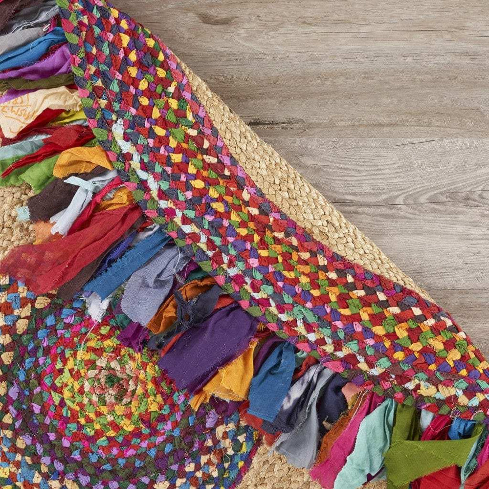Natural Jute Multicolored Medallion Area Rug With Fringe - Homeroots - Flyclothing LLC