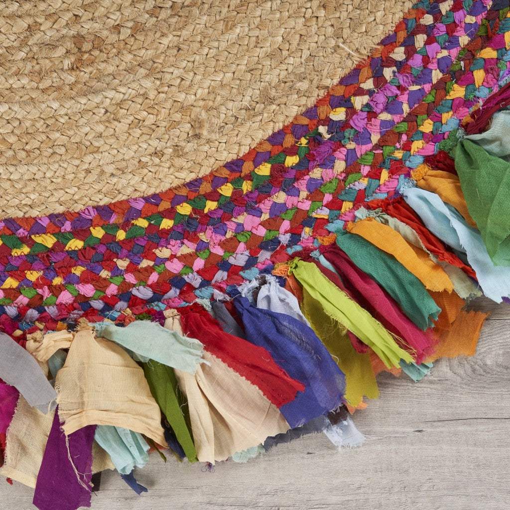 Natural Jute Multicolored Medallion Area Rug With Fringe - Homeroots - Flyclothing LLC