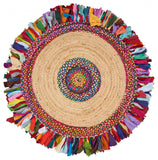 Natural Jute Multicolored Medallion Area Rug With Fringe - Homeroots