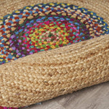 Natural Jute Multicolored Medallion Area Rug With Fringe - Homeroots - Flyclothing LLC