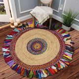 Natural Jute Multicolored Medallion Area Rug With Fringe - Homeroots - Flyclothing LLC