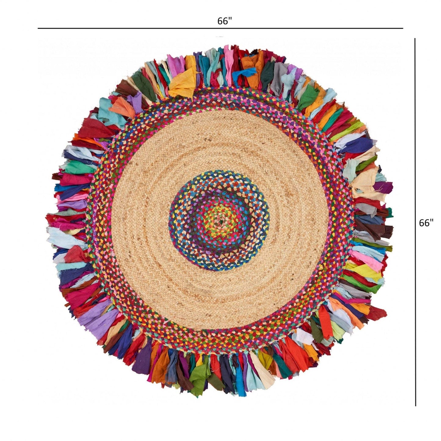 Natural Jute Multicolored Medallion Area Rug With Fringe - Homeroots - Flyclothing LLC