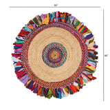 Natural Jute Multicolored Medallion Area Rug With Fringe - Homeroots - Flyclothing LLC
