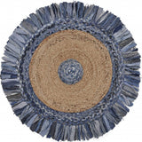 Denim And Natural Jute Fringed Round Rug - Homeroots - Flyclothing LLC
