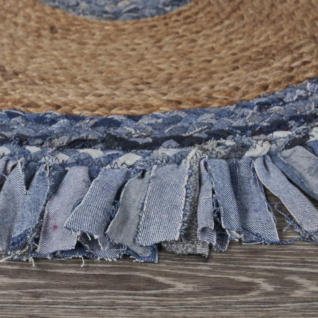 Denim And Natural Jute Fringed Round Rug - Homeroots - Flyclothing LLC