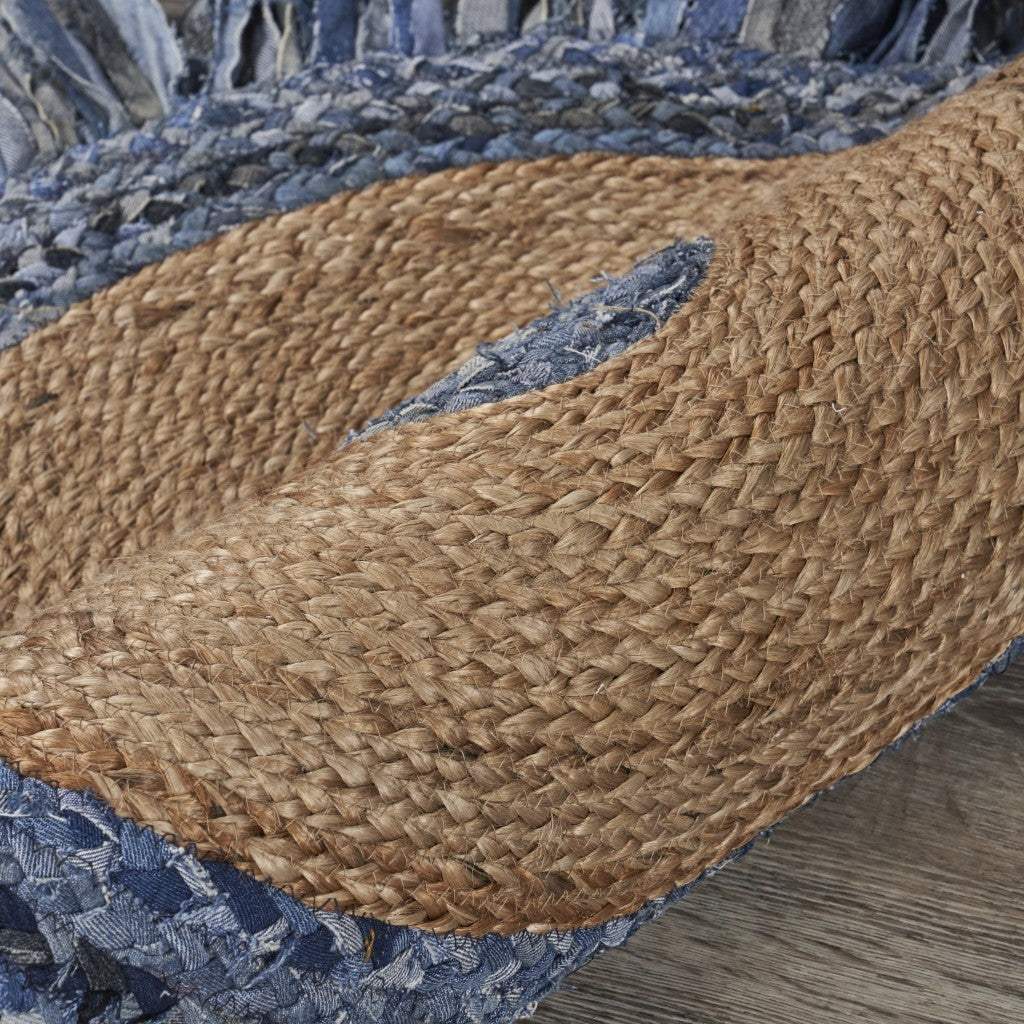 Denim And Natural Jute Fringed Round Rug - Homeroots - Flyclothing LLC