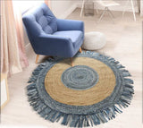 Denim And Natural Jute Fringed Round Rug - Homeroots - Flyclothing LLC
