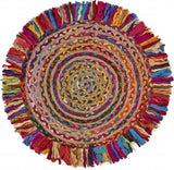 4' Rainbow Multi Round Hand Woven Jute Area Rug With Fringe - Homeroots - Flyclothing LLC