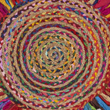4' Rainbow Multi Round Hand Woven Jute Area Rug With Fringe - Homeroots - Flyclothing LLC