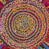 Multicolored Chindi And Natural Jute Fringed Round Rug - Homeroots - Flyclothing LLC