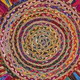 Multicolored Chindi And Natural Jute Fringed Round Rug - Homeroots - Flyclothing LLC